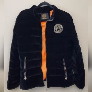 Authentic Versace Black Puffer Jacket with Gold Medusa Accents